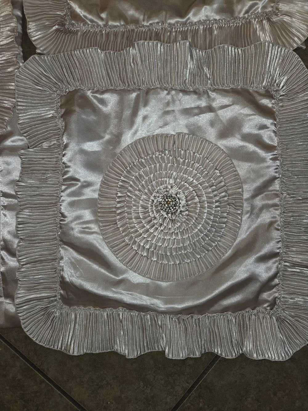 Set Of 6 Light Gold/Champagne Pillow Slips W/Ruffled Rosette Accents And Bling.